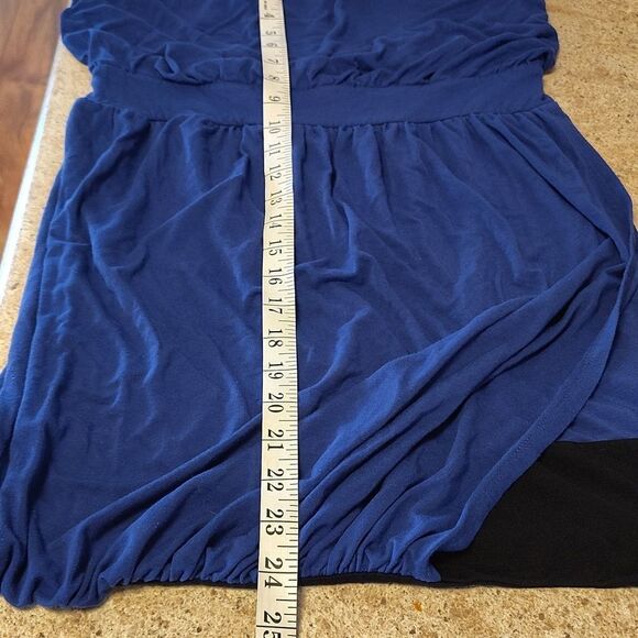 Y2K Guess Dark Blue Black Trim Strapless Blouson Mini Tube Dress Large - Picture 9 of 12